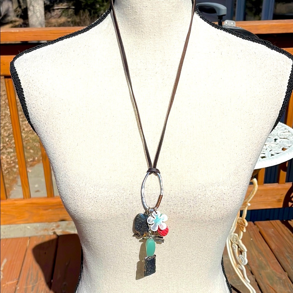 Elegant Multi-Color charms necklace with wood bangle bracelet
